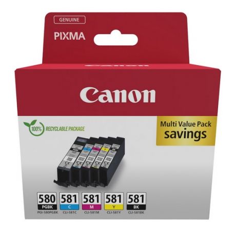 Pack 1 x PGI-580PGBK + 4 cartouches CLI-581 Canon pour Gamme PIXMA TS8150 ...