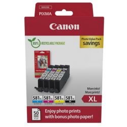 Multipack 4 x CLI-581XL Haute capacité + papier photo Canon pour Gamme PIXMA TS8150 ...