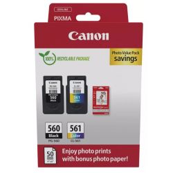 Pack de 2 Cartouches d'encre Noir et Couleur (PG-560 + CL-561) + papier Photo Canon pour Pixma TS5350, ...