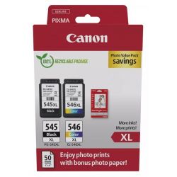 Multipack noir + couleur Canon pour pixma MG2450 / MG2550 / MX495...(PG-545X + CL-546XL + Papier photo)