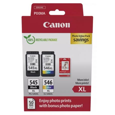 Multipack noir + couleur Canon pour pixma MG2450 / MG2550 / MX495...(PG-545X + CL-546XL + Papier photo)